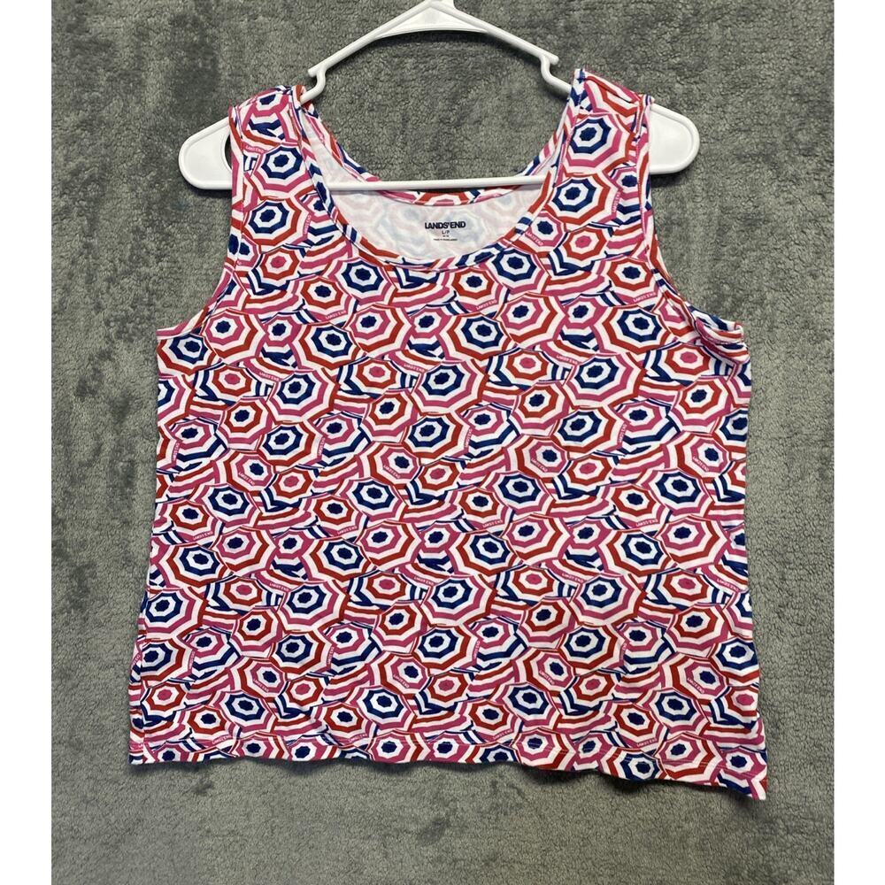 Lands End Umbrella Print Tank Top Womens Petite Size L /P 14/16